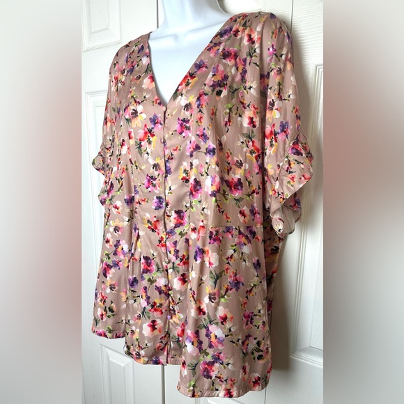 Anthro DOLAN Left Coast Mitzi Floral Blouse Top Shirt Pleated Ruffle Plus Size - Picture 3 of 14